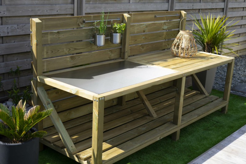 Plan de travail Inox / Bois pour cuisine d'été